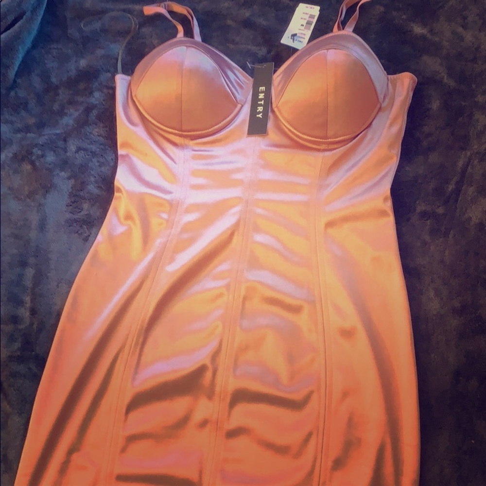 Pink silky knee dress